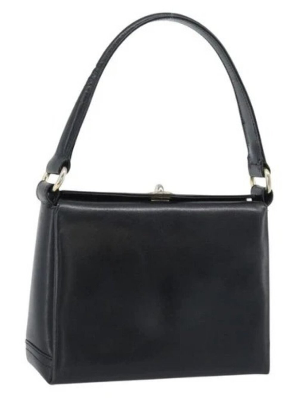 GUCCI Hand Bag Leather Black Gold Auth ka5042